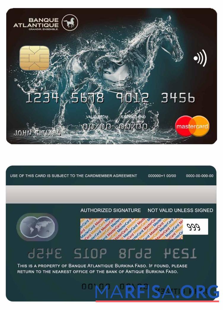 Printable Burkina Faso Atlantique bank mastercard sample